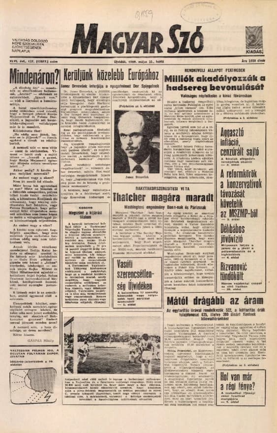 Magyar Szó, 46. évf. 1989. május 22. 137. sz. 1–28. oldal