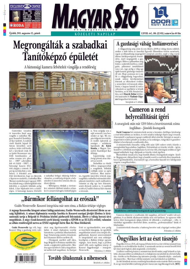 Magyar Szó, 68. évf. 2011. augusztus 12. 186. sz. 1–20. oldal