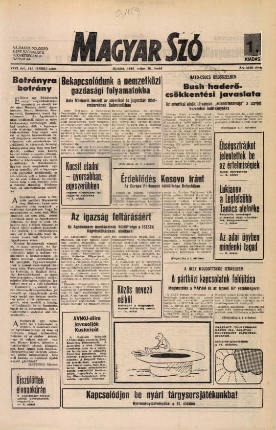 Magyar Szó, 46. évf. 1989. május 30. 145. sz. 1–20. oldal