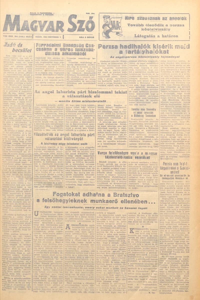 Magyar Szó, 8. évf. 1951. október 2. 234. sz. 1–8. oldal