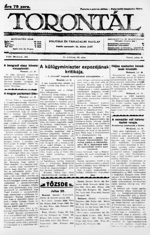 Torontál, 51. évf. 1922. július 28. 164. sz.