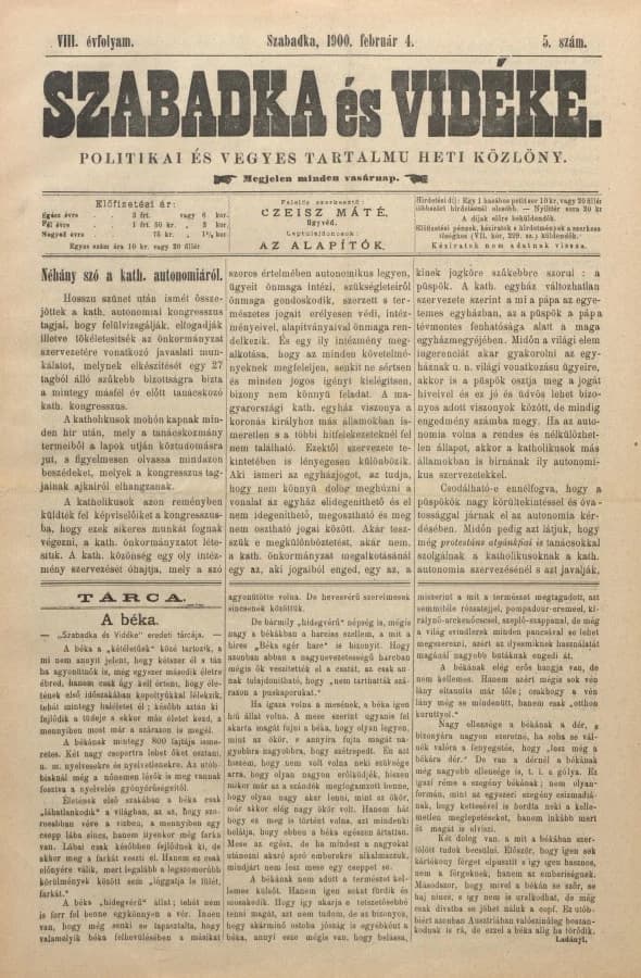 Szabadka és vidéke II, 8. évf. 1900. február 4. 5. sz.