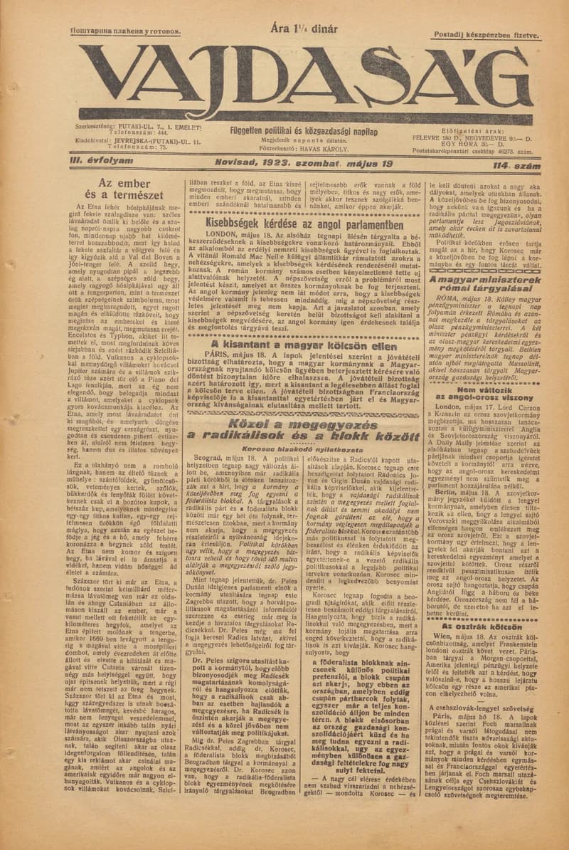 Vajdaság, 3. évf. 1923. május 19. 114. sz.