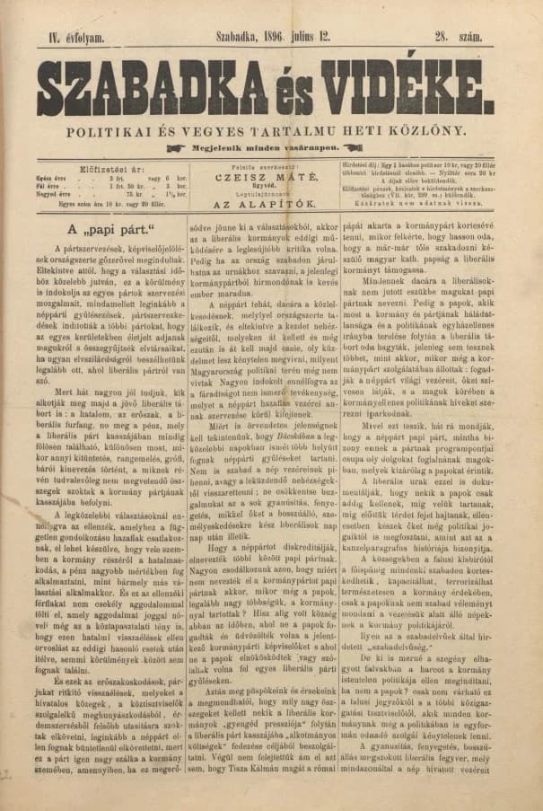 Szabadka és vidéke II, 4. évf. 1896. július 12. 28. sz.
