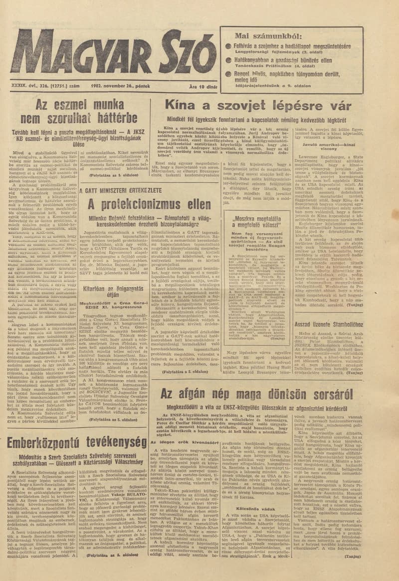 Magyar Szó, 39. évf. 1982. november 26. 326. sz. 1–20. oldal