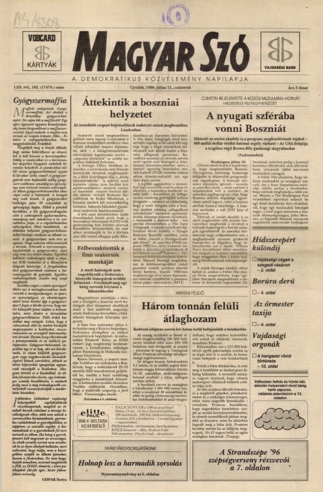Magyar Szó, 53. évf. 1996. július 11. 162. sz. 1–16. oldal