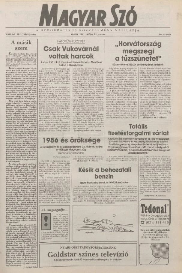 Magyar Szó, 48. évf. 1991. október 23. 292. sz. 1–16. oldal