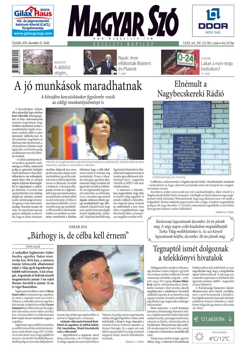 Magyar Szó, 72. évf. 2015. december 22. 297. sz. 1–20. oldal