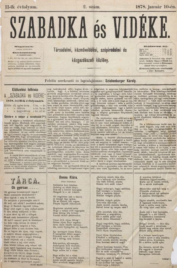 Szabadka és vidéke, 2. évf. 1878. január 10. 2. sz.