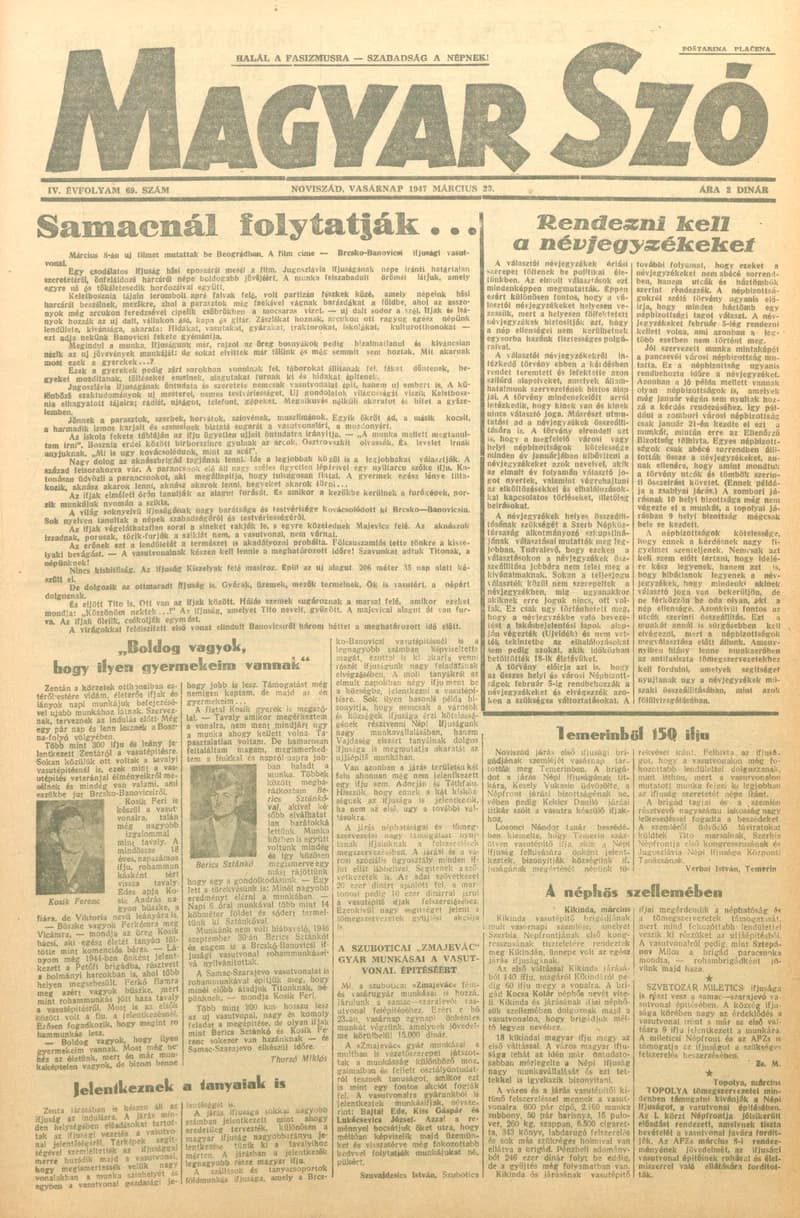 Magyar Szó, 4. évf. 1947. március 23. 69. sz. 1–8. oldal
