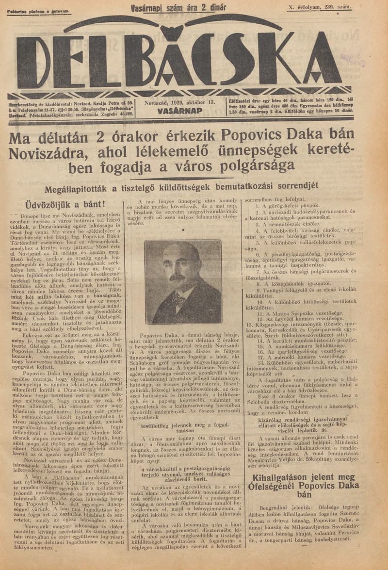 Délbácska, 10. évf. 1929. október 13. 239. sz.