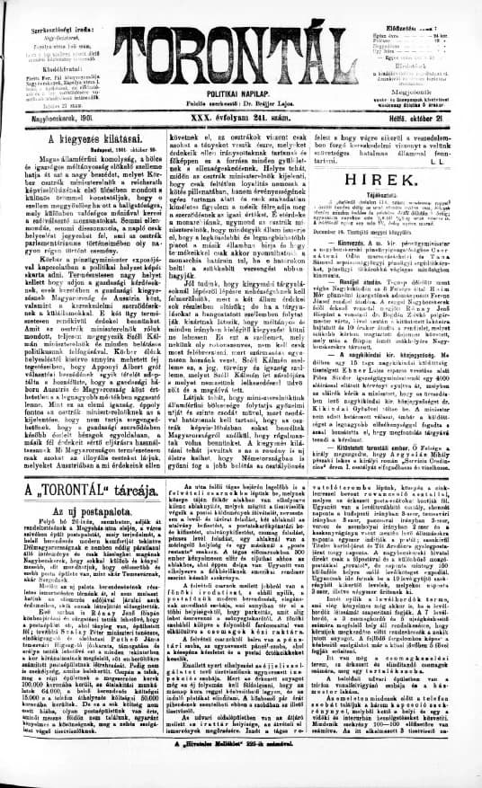 Torontál, 30. évf. 1901. október 21. 241. sz.