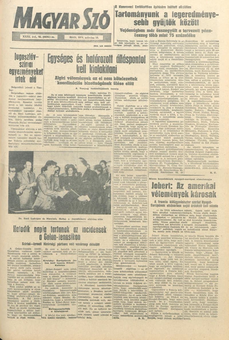 Magyar Szó, 31. évf. 1974. március 18. 75. sz. 1–6. oldal
