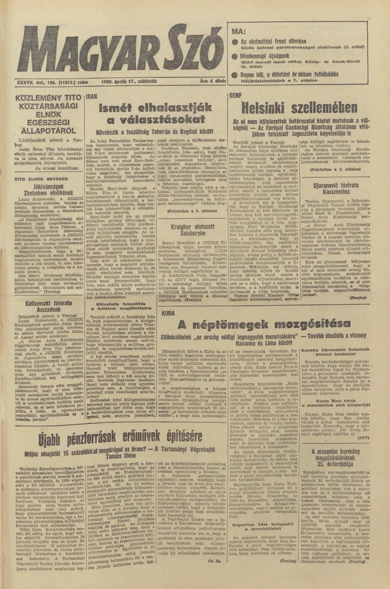 Magyar Szó, 37. évf. 1980. április 17. 106. sz. 1–20. oldal