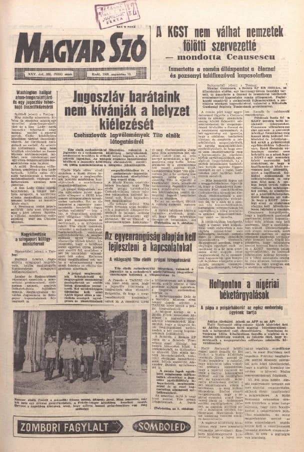 Magyar Szó, 25. évf. 1968. augusztus 13. 222. sz. 1–12. oldal