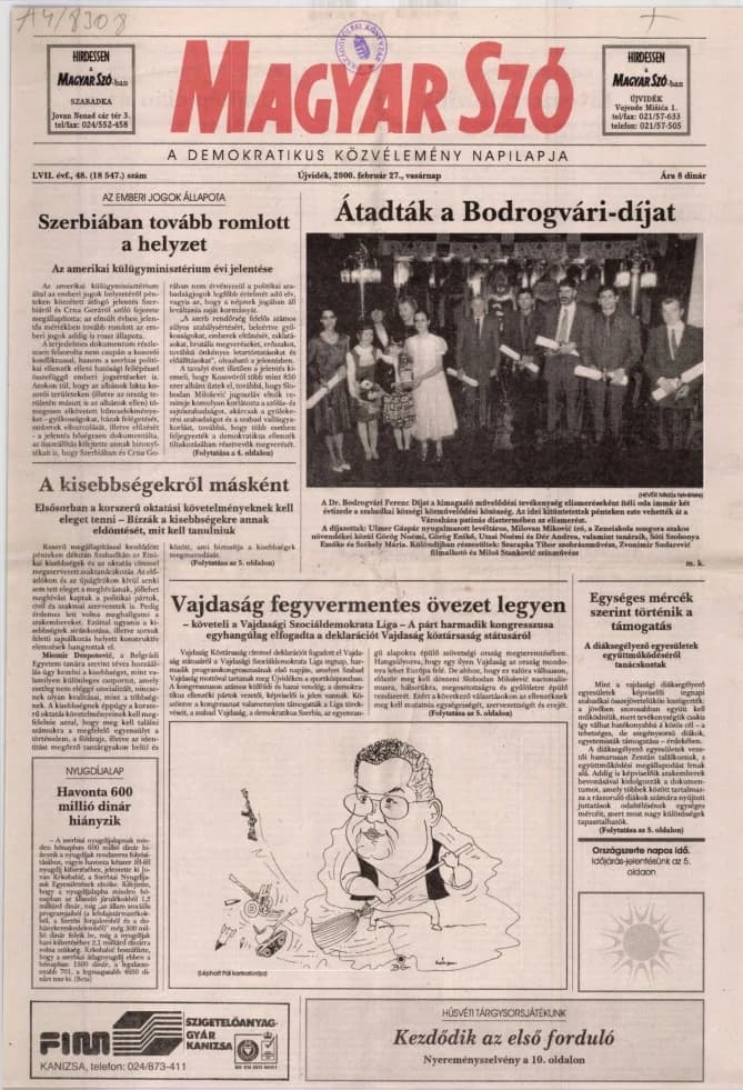 Magyar Szó, 57. évf. 2000. február 27. 48. sz. 1–24. oldal