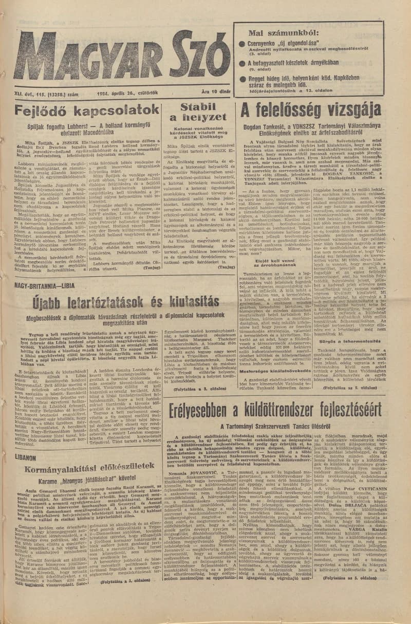 Magyar Szó, 41. évf. 1984. április 26. 115. sz. 1–20. oldal