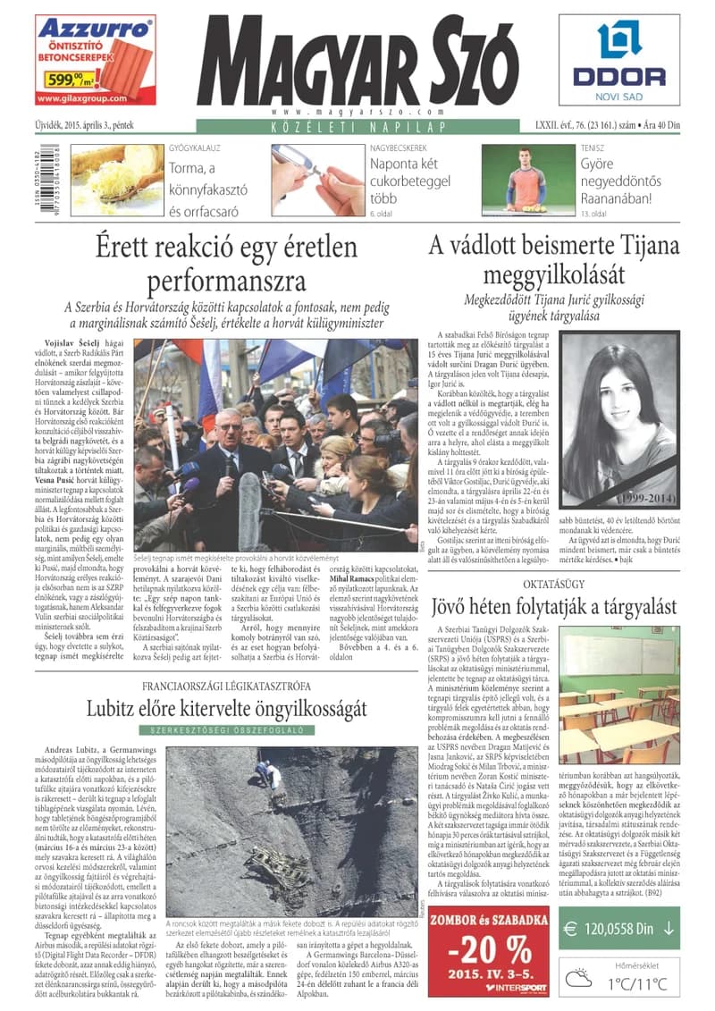Magyar Szó, 72. évf. 2015. április 3. 76. sz. 1–16. oldal