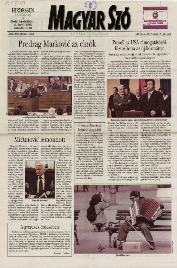 Magyar Szó, 61. évf. 2004. március 5. 53. sz. 1–20. oldal