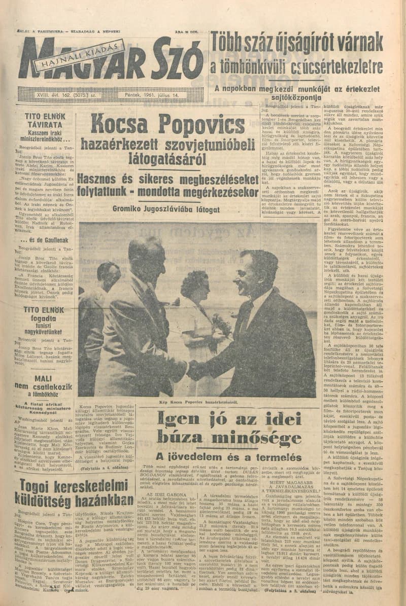 Magyar Szó, 18. évf. 1961. július 14. 162. sz. 1–12. oldal