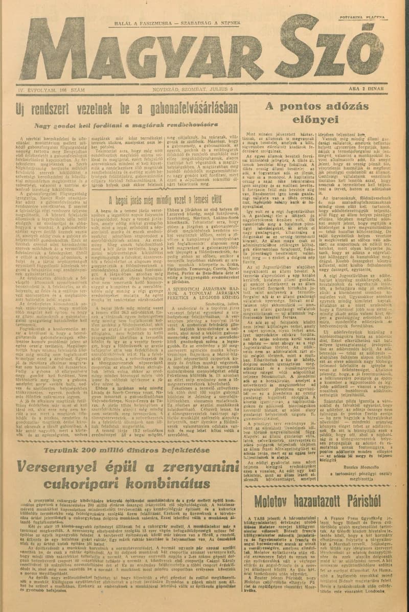 Magyar Szó, 4. évf. 1947. július 5. 166. sz. 1–6. oldal