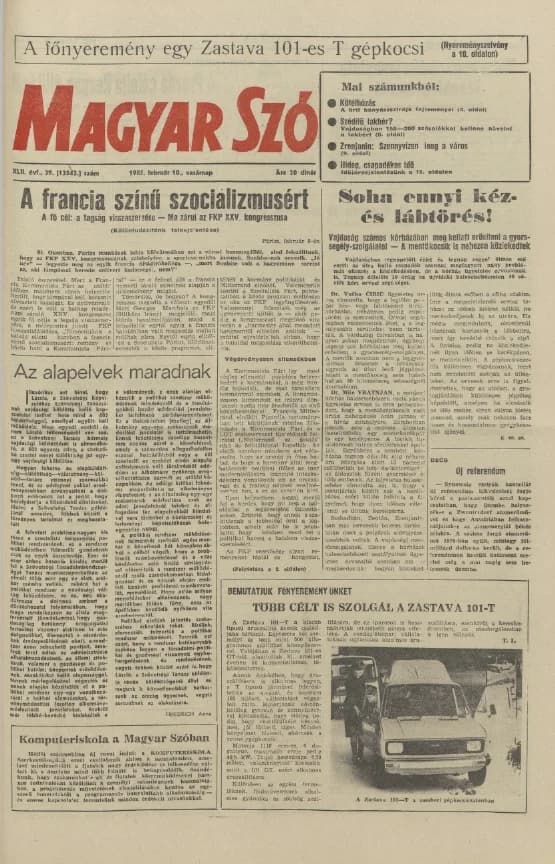 Magyar Szó, 42. évf. 1985. február 10. 39. sz. 1–28. oldal