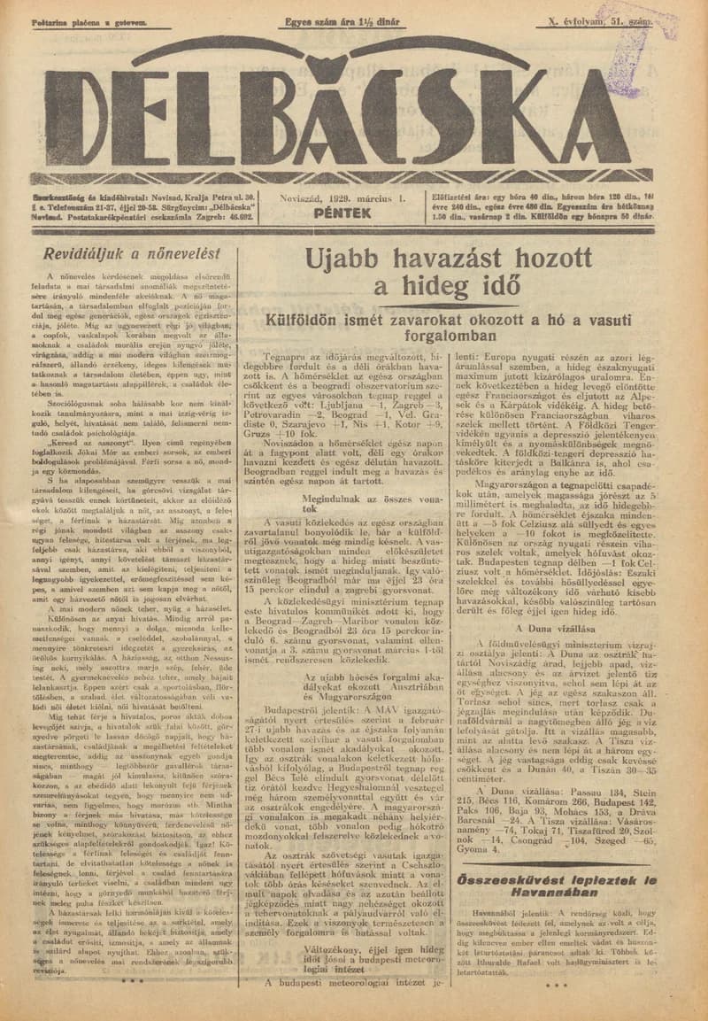 Délbácska, 10. évf. 1929. március 1. 51. sz.