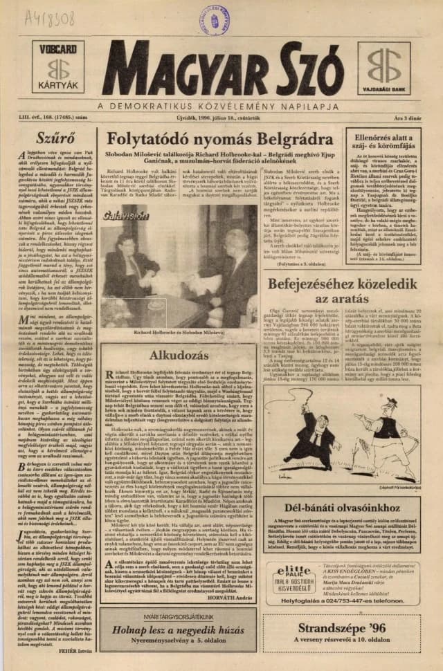 Magyar Szó, 53. évf. 1996. július 18. 168. sz. 1–16. oldal