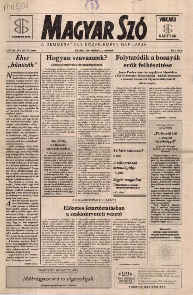 Magyar Szó, 53. évf. 1996. október 31. 258. sz. 1–16. oldal
