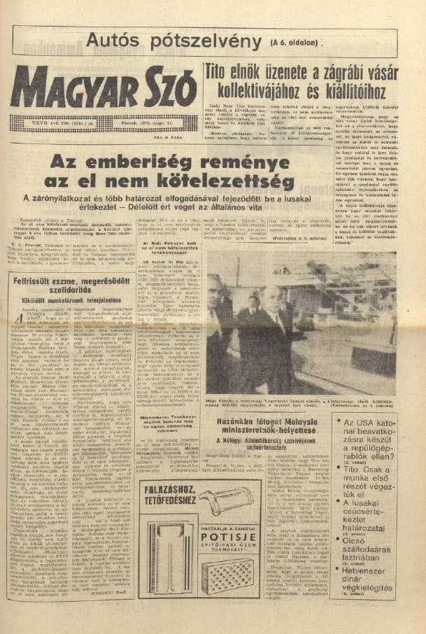 Magyar Szó, 27. évf. 1970. szeptember 11. 250. sz. 1–12. oldal