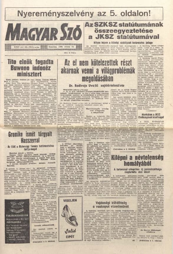 Magyar Szó, 26. évf. 1969. június 14. 161. sz. 1–16. oldal