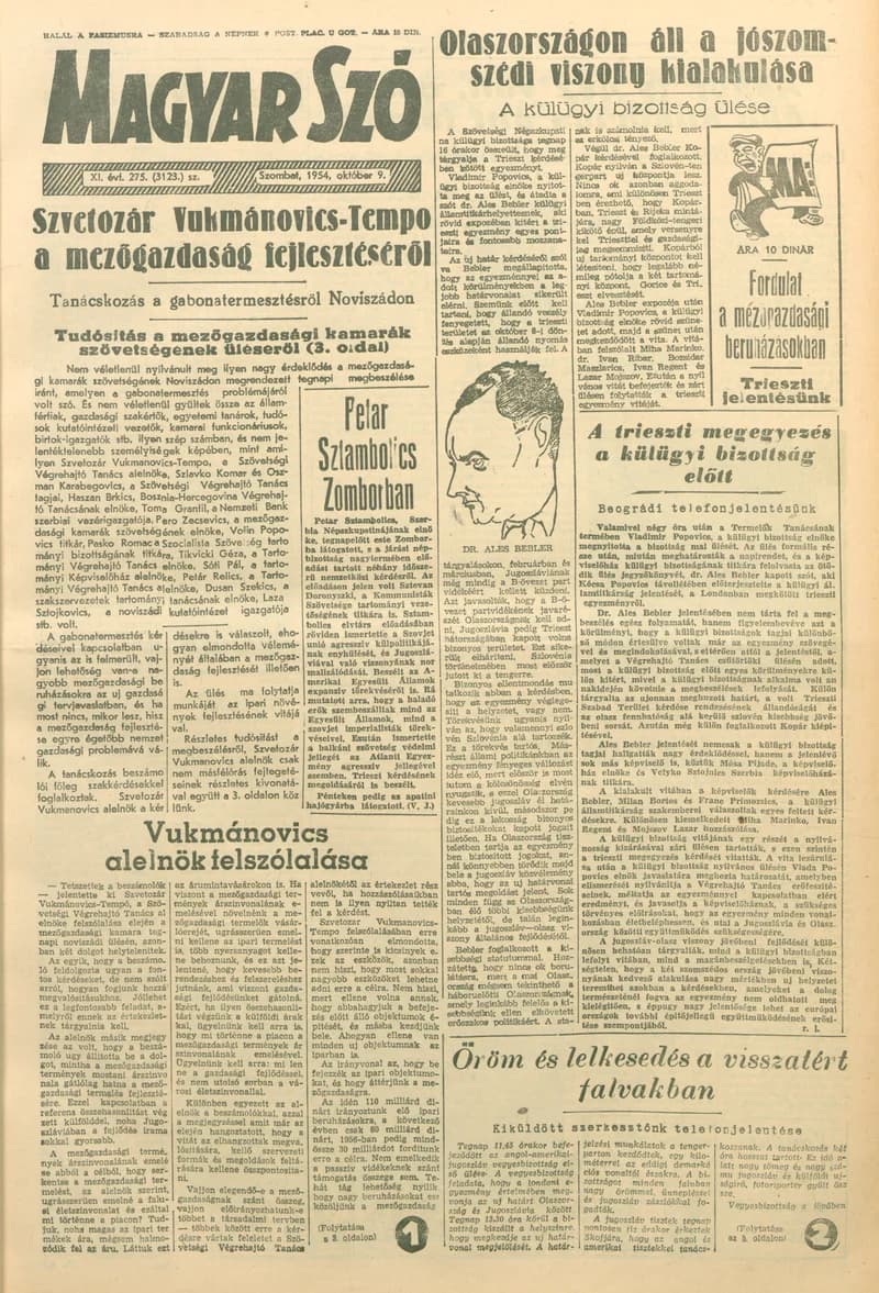 Magyar Szó, 11. évf. 1954. október 9. 275. sz. 1–8. oldal