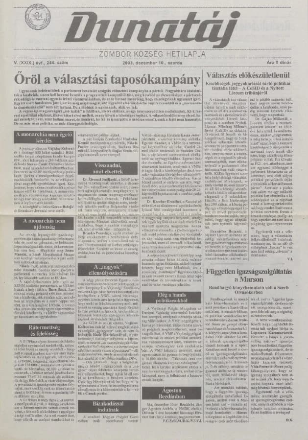 Dunatáj, 5. évf. 2003. december 10. 244. sz.