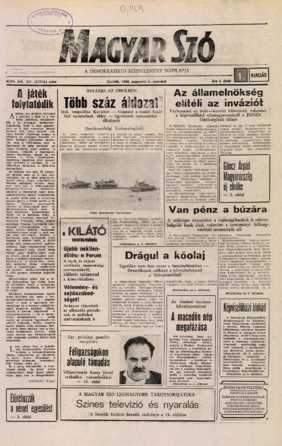 Magyar Szó, 47. évf. 1990. augusztus 4. 212. sz. 1–20. oldal