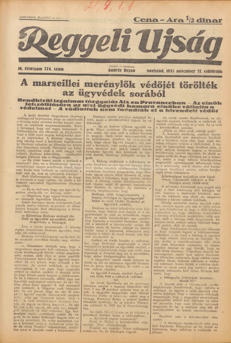 Reggeli Újság, 16. évf. 1935. november 21. 274. sz.
