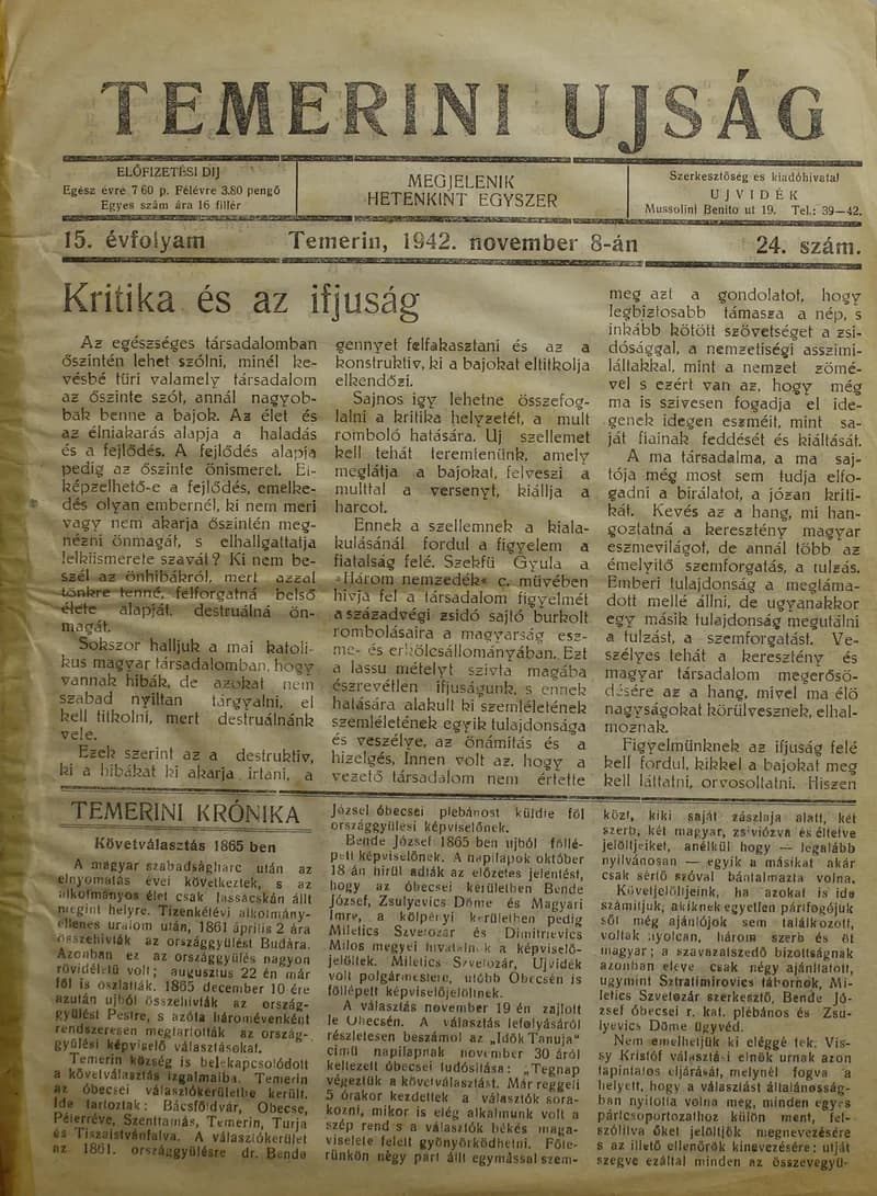 Temerini Újság 1928-1944, 15. évf. 1942. november 8. 24. sz.