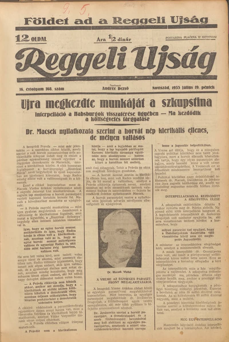 Reggeli Újság, 16. évf. 1935. július 19. 168. sz.