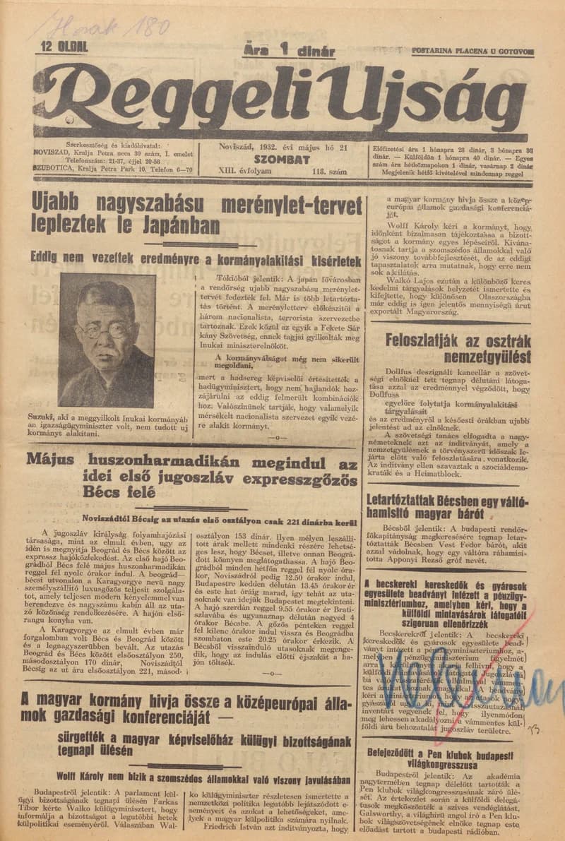 Reggeli Újság, 13. évf. 1932. május 21. 118. sz.