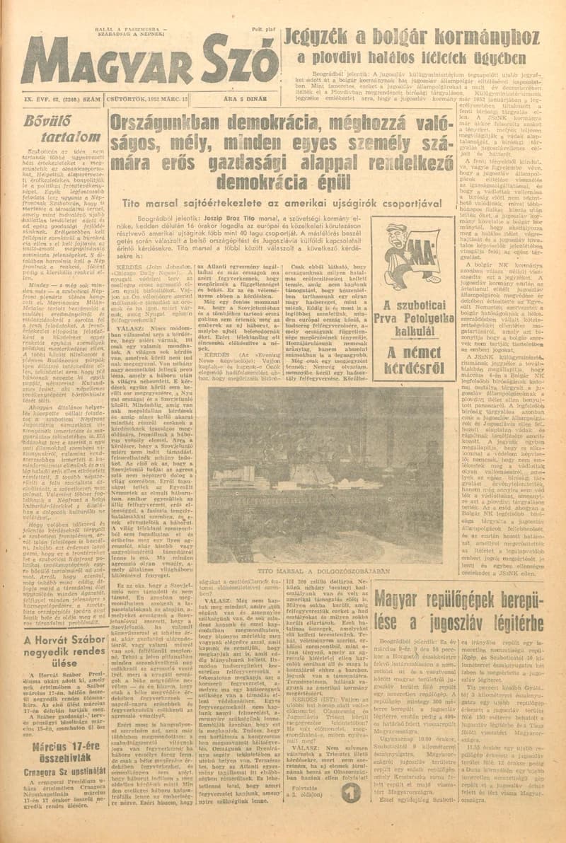Magyar Szó, 9. évf. 1952. március 13. 62. sz. 1–6. oldal