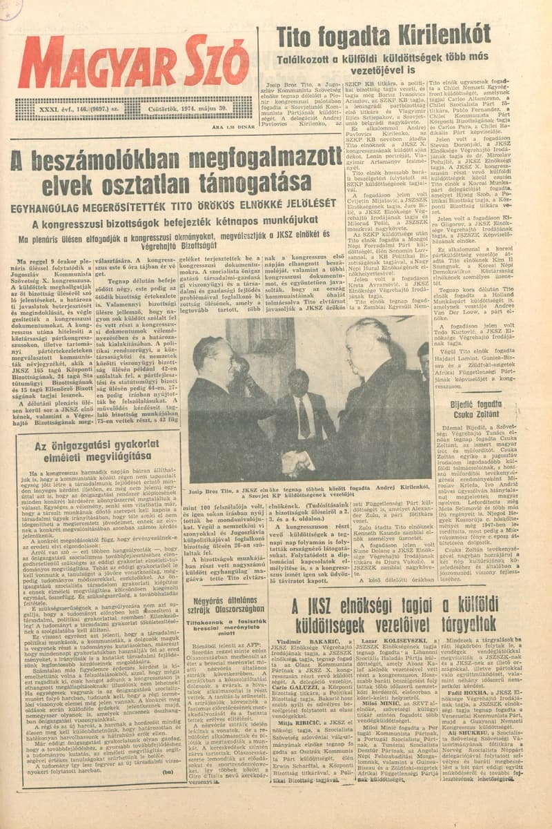 Magyar Szó, 31. évf. 1974. május 30. 146. sz. 1–20. oldal