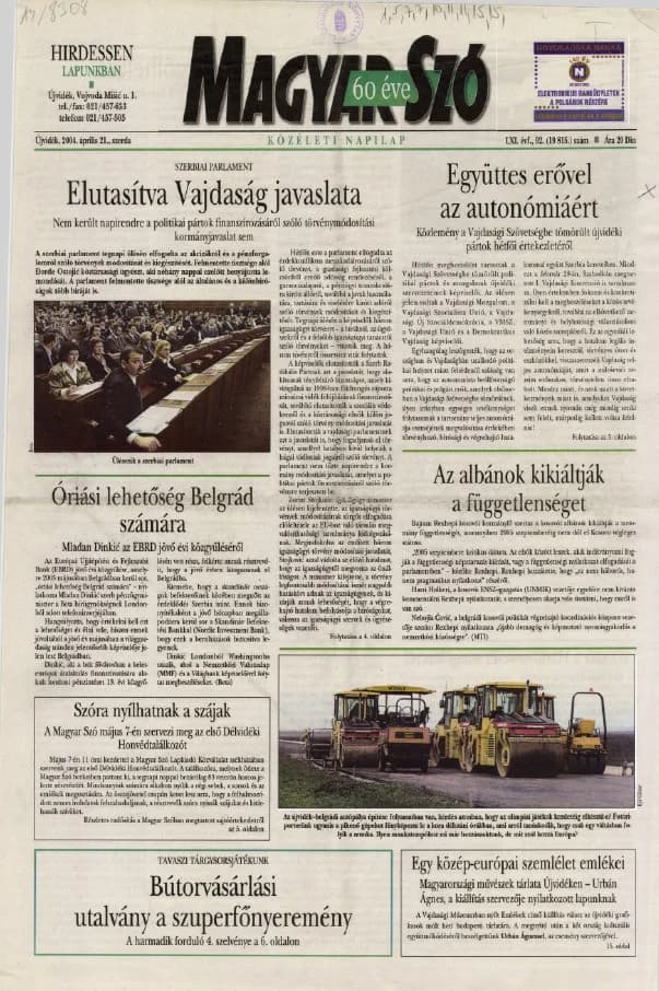Magyar Szó, 61. évf. 2004. április 21. 92. sz. 1–20. oldal