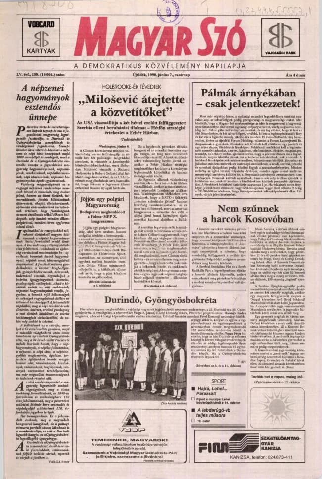 Magyar Szó, 55. évf. 1998. június 7. 135. sz. 1–24. oldal