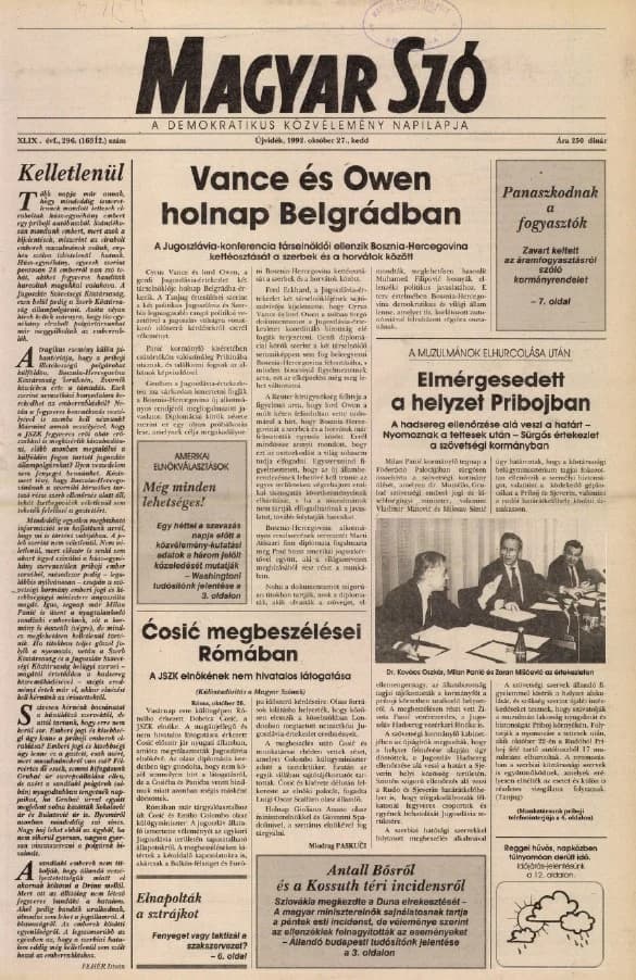Magyar Szó, 49. évf. 1992. október 27. 296. sz. 1–16. oldal