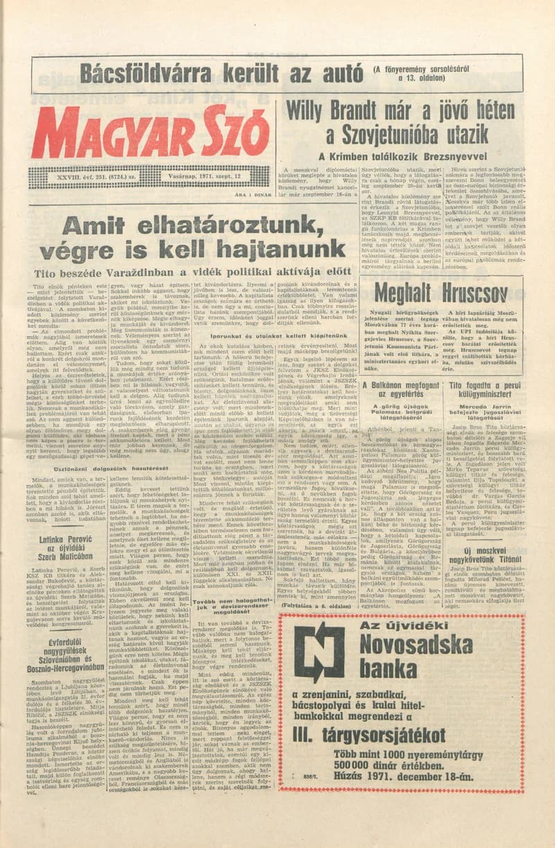 Magyar Szó, 28. évf. 1971. szeptember 12. 251. sz. 1–32. oldal
