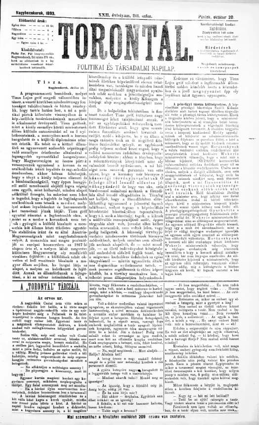Torontál, 22. évf. 1893. október 20. 241. sz.