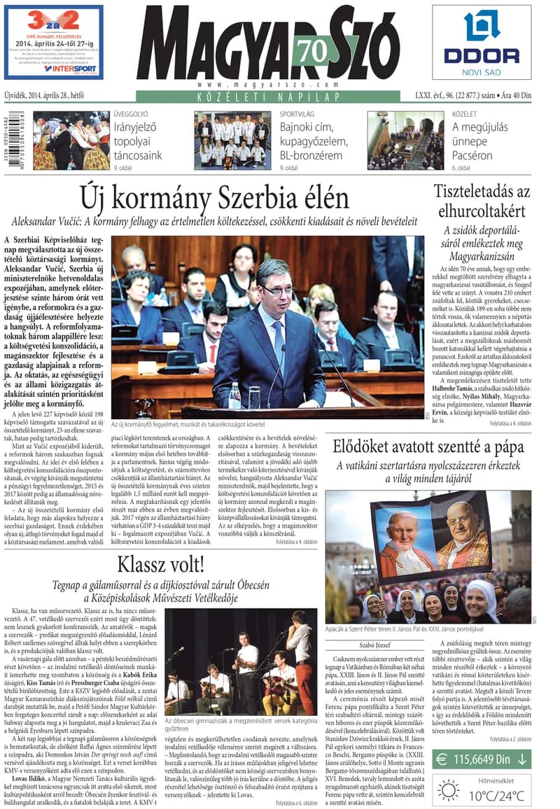 Magyar Szó, 71. évf. 2014. április 28. 96. sz. 1–16. oldal