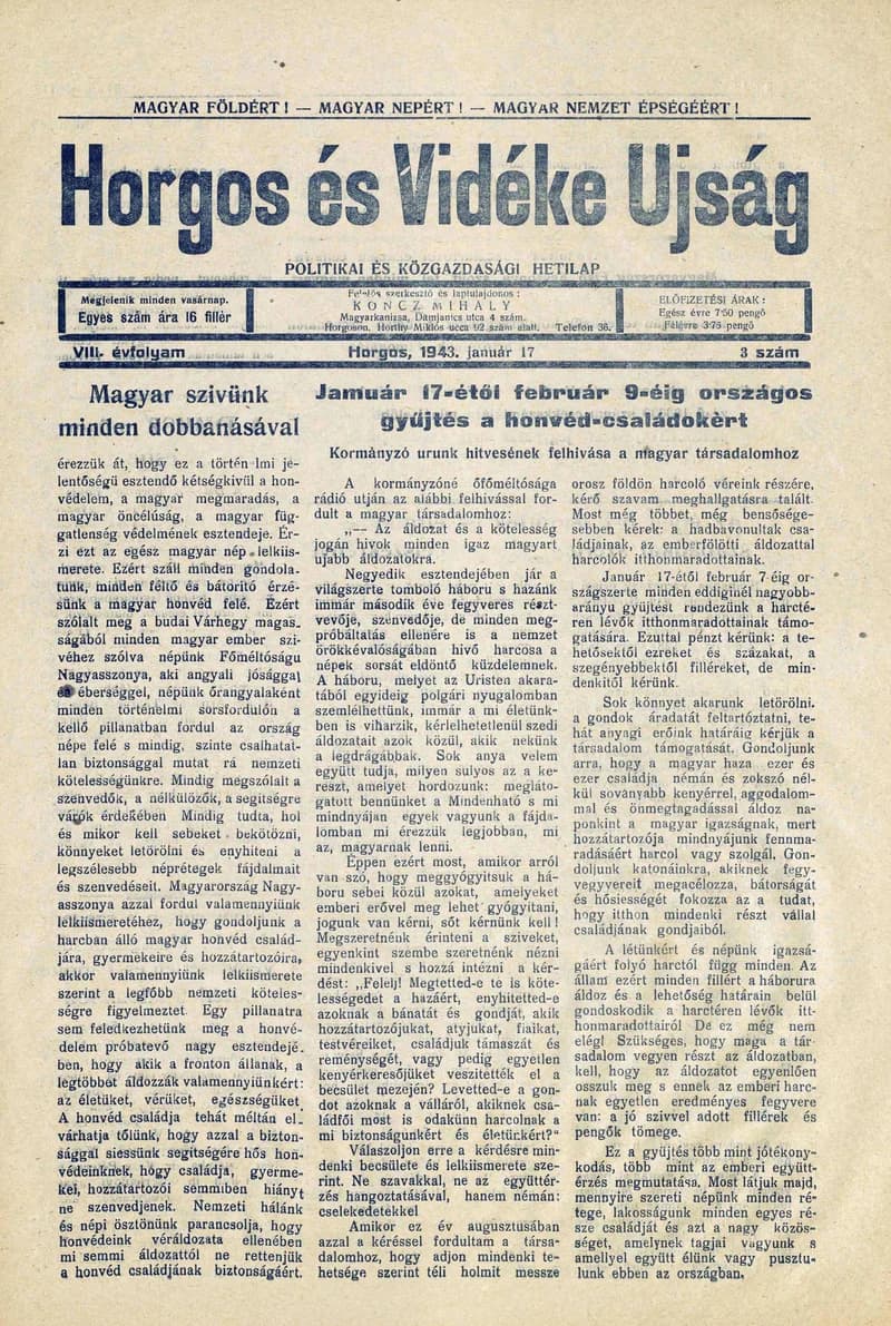 Horgos és vidéke, 8. évf. 1943. január 17. 3. sz.