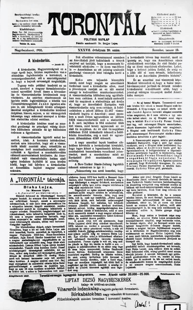 Torontál, 37. évf. 1908. január 25. 20. sz.