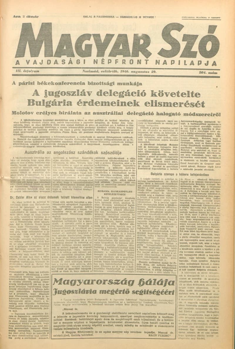 Magyar Szó, 3. évf. 1946. augusztus 29. 204. sz. 1–8. oldal