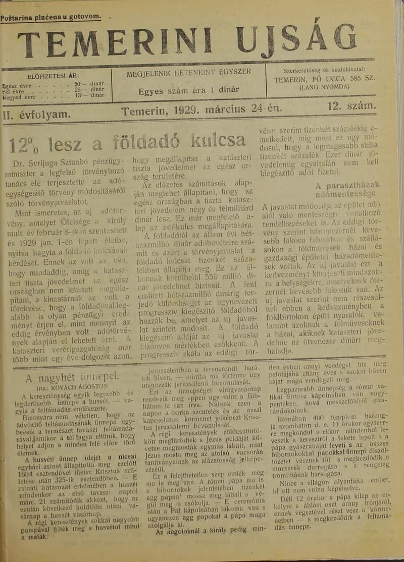 Temerini Újság 1928-1944, 2. évf. 1929. március 24. 12. sz.